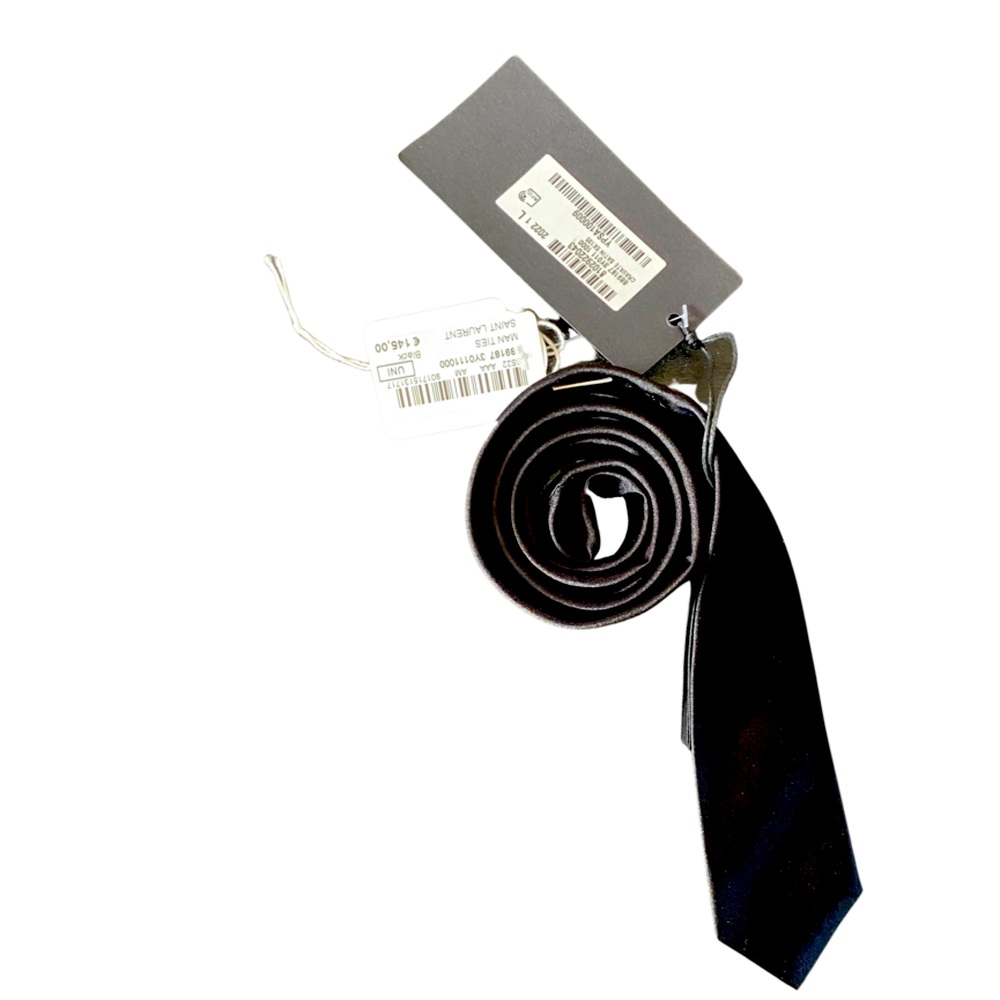 Saint Laurent: black 100% silk/ seta slim fit tie unisex BNWT